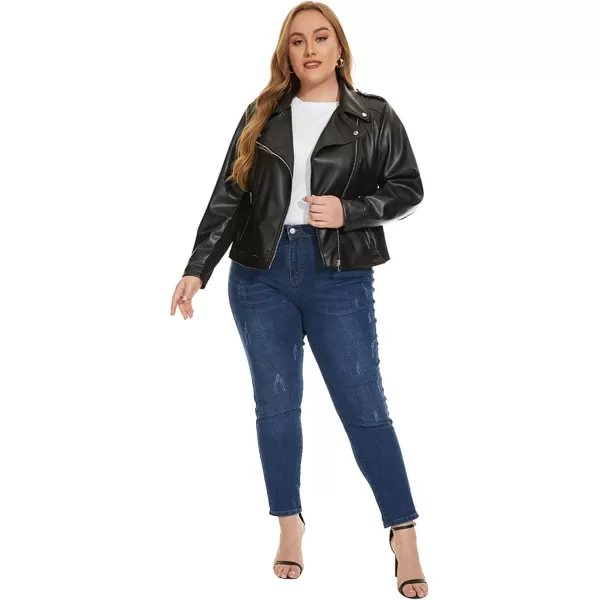 Fahsyee Womens Faux Leather Jackets Zip Up Motorcycle Short PU Moto Biker Outwear Fitted Slim CoatBlack