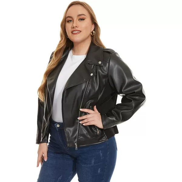 Fahsyee Womens Faux Leather Jackets Zip Up Motorcycle Short PU Moto Biker Outwear Fitted Slim CoatBlack