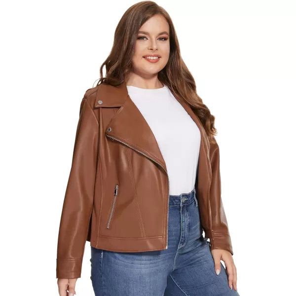 Fahsyee Womens Faux Leather Jackets Zip Up Motorcycle Short PU Moto Biker Outwear Fitted Slim CoatBrown