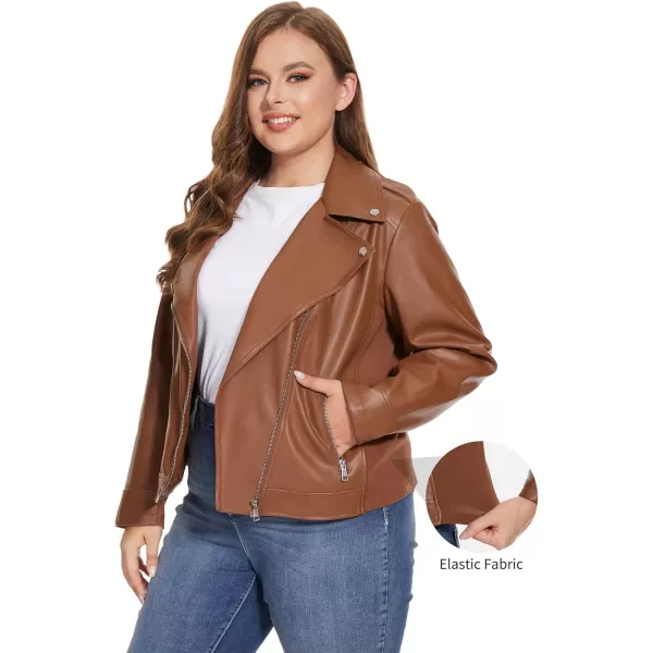 Fahsyee Womens Faux Leather Jackets Zip Up Motorcycle Short PU Moto Biker Outwear Fitted Slim CoatBrown
