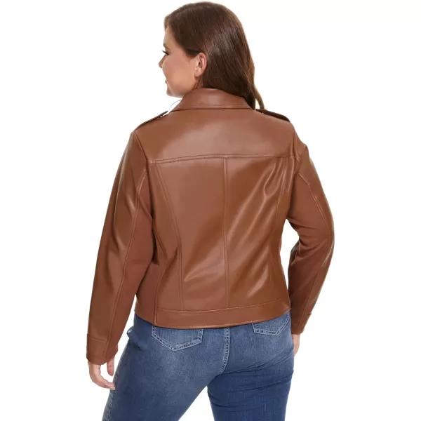 Fahsyee Womens Faux Leather Jackets Zip Up Motorcycle Short PU Moto Biker Outwear Fitted Slim CoatBrown
