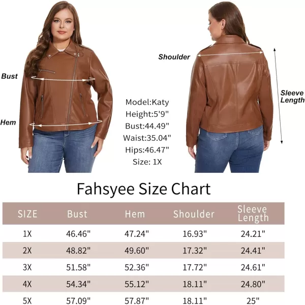 Fahsyee Womens Faux Leather Jackets Zip Up Motorcycle Short PU Moto Biker Outwear Fitted Slim CoatBrown