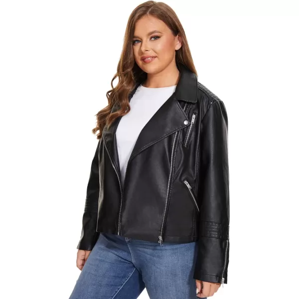 Fahsyee Womens Faux Leather Jackets Zip Up Motorcycle Short PU Moto Biker Outwear Fitted Slim CoatClassic Black