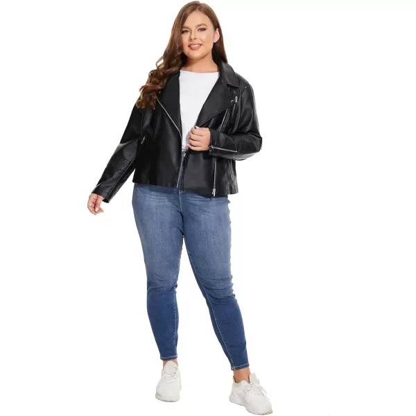 Fahsyee Womens Faux Leather Jackets Zip Up Motorcycle Short PU Moto Biker Outwear Fitted Slim CoatClassic Black