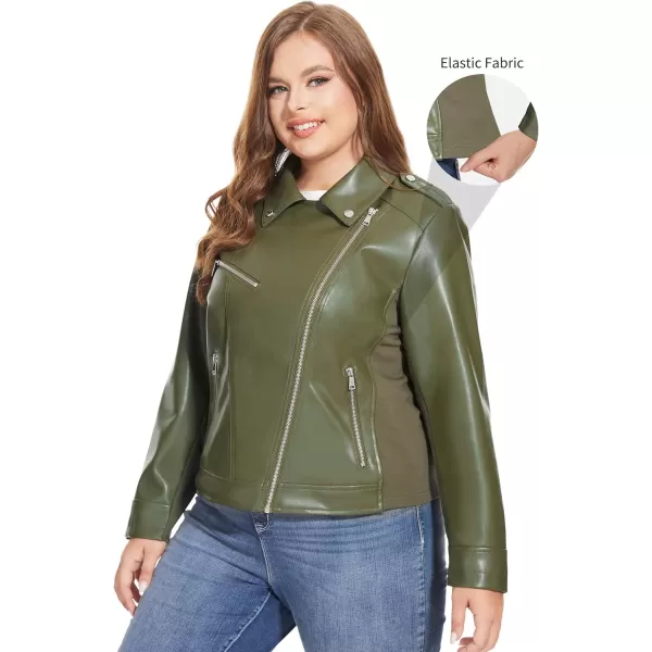 Fahsyee Womens Faux Leather Jackets Zip Up Motorcycle Short PU Moto Biker Outwear Fitted Slim CoatGreen