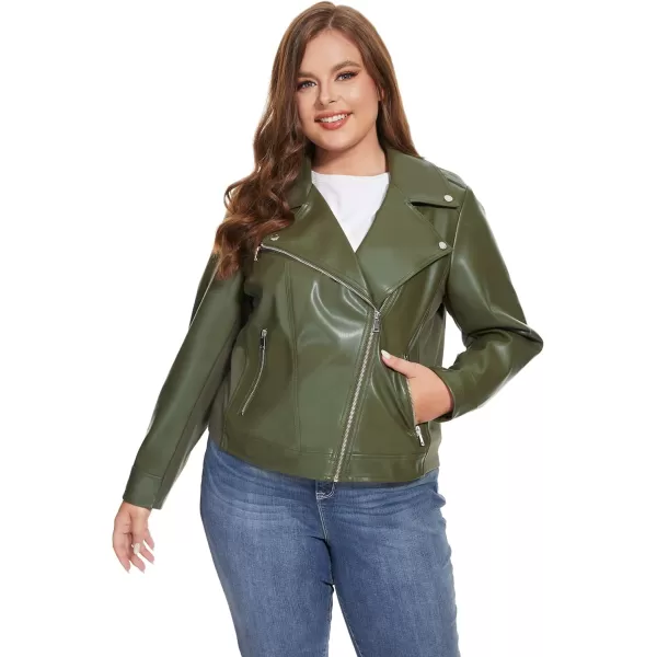 Fahsyee Womens Faux Leather Jackets Zip Up Motorcycle Short PU Moto Biker Outwear Fitted Slim CoatGreen