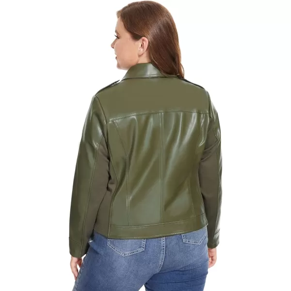 Fahsyee Womens Faux Leather Jackets Zip Up Motorcycle Short PU Moto Biker Outwear Fitted Slim CoatGreen