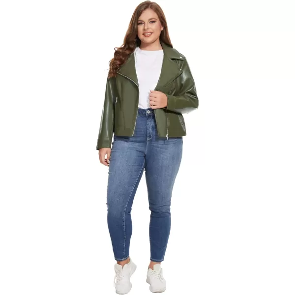 Fahsyee Womens Faux Leather Jackets Zip Up Motorcycle Short PU Moto Biker Outwear Fitted Slim CoatGreen