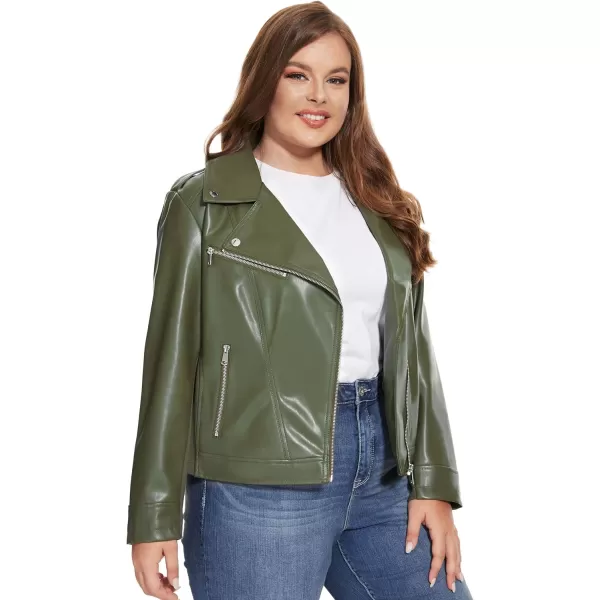 Fahsyee Womens Faux Leather Jackets Zip Up Motorcycle Short PU Moto Biker Outwear Fitted Slim CoatGreen