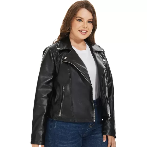 Fahsyee Womens Faux Leather Jackets Zip Up Motorcycle Short PU Moto Biker Outwear Fitted Slim CoatJet Black