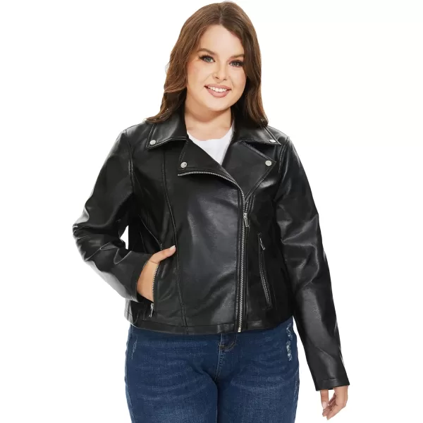 Fahsyee Womens Faux Leather Jackets Zip Up Motorcycle Short PU Moto Biker Outwear Fitted Slim CoatJet Black