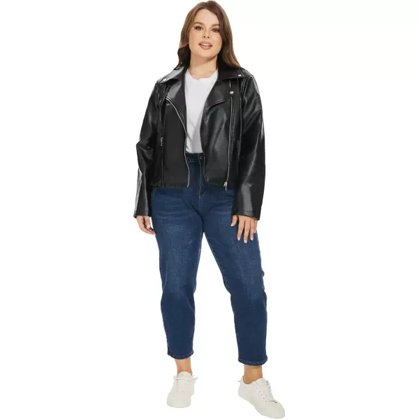 Fahsyee Womens Faux Leather Jackets Zip Up Motorcycle Short PU Moto Biker Outwear Fitted Slim CoatJet Black
