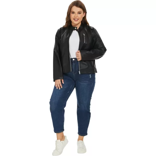 Fahsyee Womens Faux Leather Jackets Zip Up Motorcycle Short PU Moto Biker Outwear Fitted Slim CoatRaven