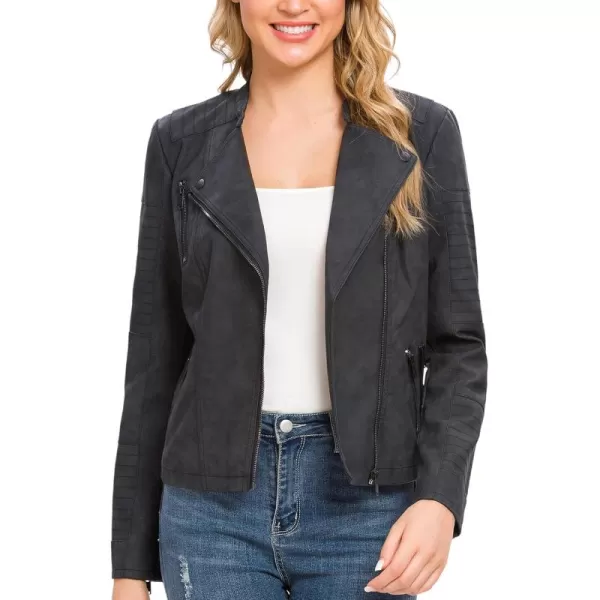 Fahsyee Black Faux Leather Jackets for Women Motorcycle PU Moto Biker Outwear CoatMatte Black