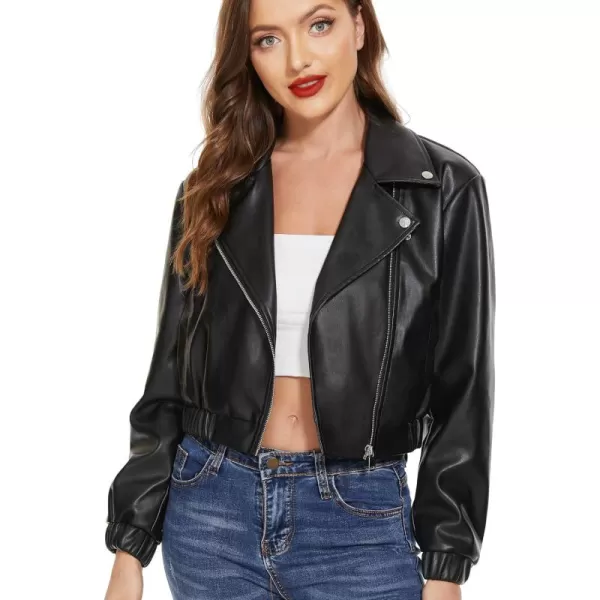 Fahsyee Faux Leather Jacket Women  Black Motorcycle Short Coat Moto Biker Blazer Casual Pleather Jackets Fashion SXXLBlack