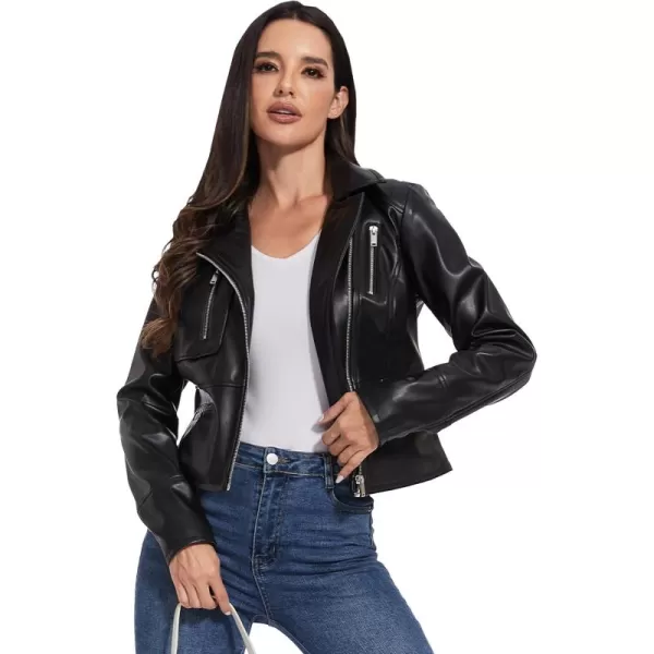 Fahsyee Faux Leather Jacket Women  Black Motorcycle Short Coat Moto Biker Blazer Casual Pleather Jackets Fashion SXXLJet Black
