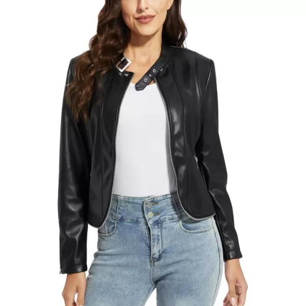 Fahsyee Faux Leather Jacket Women  Black Motorcycle Short Coat Moto Biker Blazer Casual Pleather Jackets Fashion SXXLMatte Black