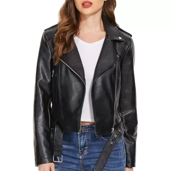 Fahsyee Faux Leather Jacket for Women Vegan Jackets Moto Biker Motocycle CoatBlack3z