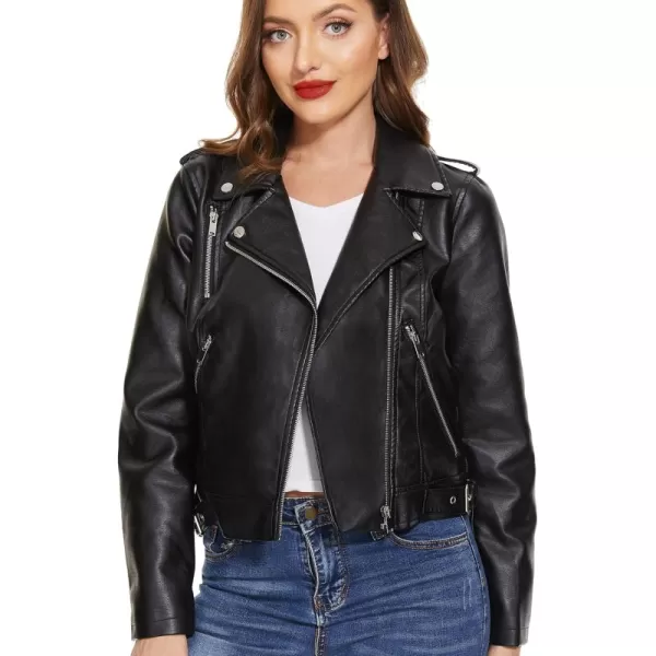 Fahsyee Faux Leather Jacket for Women Vegan Jackets Moto Biker Motocycle CoatBlacks