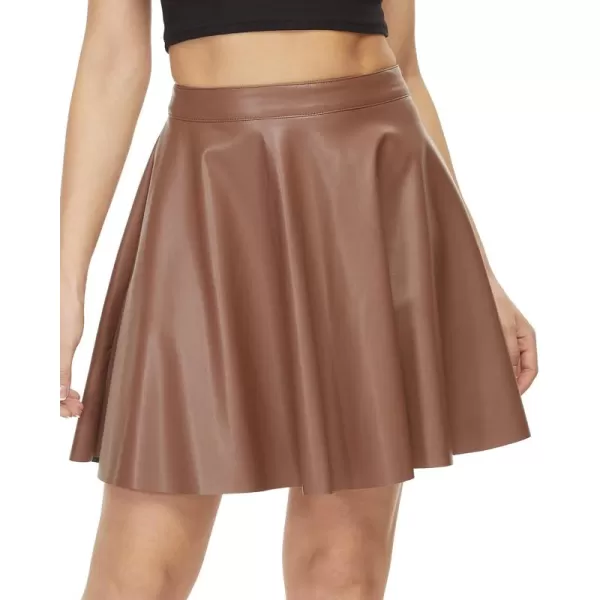 Fahsyee Leather Skater Skirt Womens Black Pleated Plus Size Mini Aline Vegan Faux High Waist Casual Stretchy SXXXLBrown