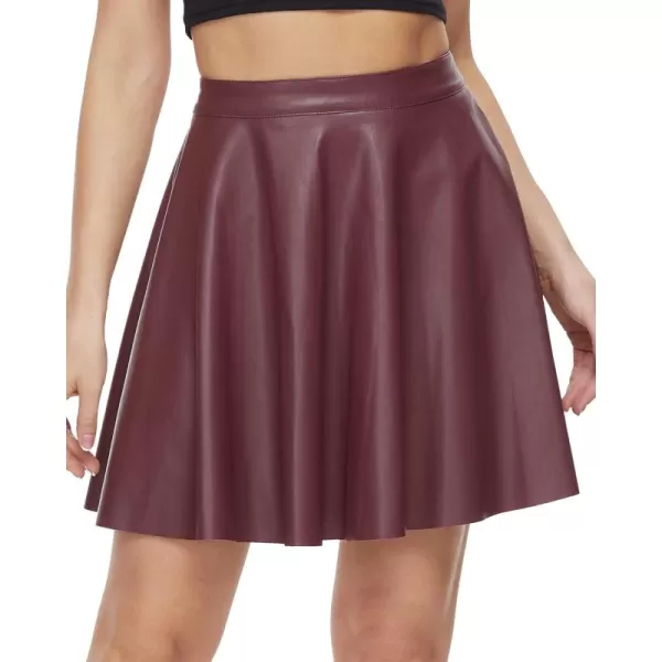 Fahsyee Leather Skater Skirt Womens Black Pleated Plus Size Mini Aline Vegan Faux High Waist Casual Stretchy SXXXLRed