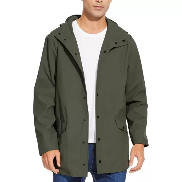 Fahsyee Rain Jacket Men Waterproof  Mens Raincoat Lightweight Rain Coat With Hood Long Breathable Windbreaker TrenchArmy Green01