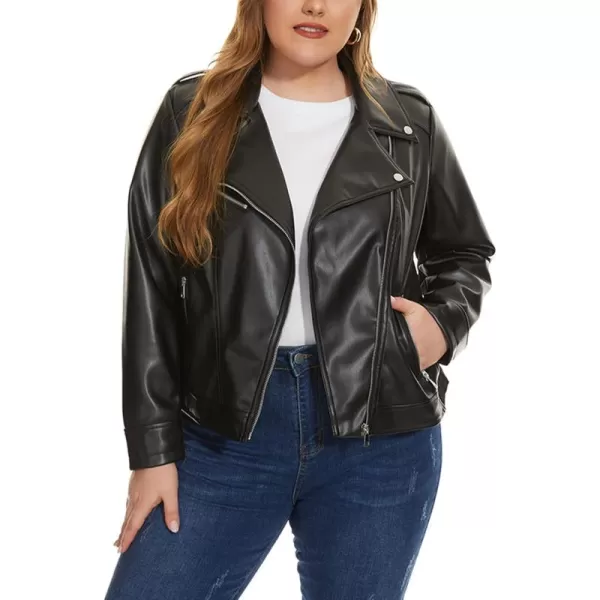 Fahsyee Womens Faux Leather Jackets Zip Up Motorcycle Short PU Moto Biker Outwear Fitted Slim CoatBlack