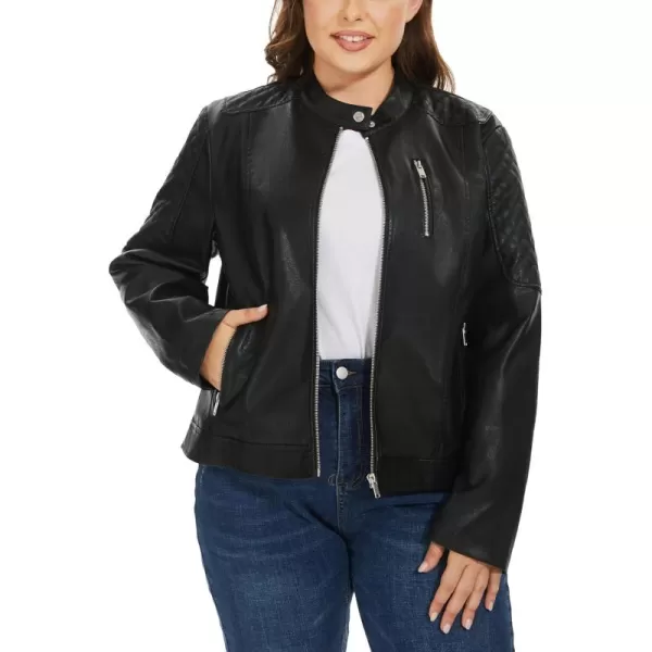 Fahsyee Womens Faux Leather Jackets Zip Up Motorcycle Short PU Moto Biker Outwear Fitted Slim CoatRaven