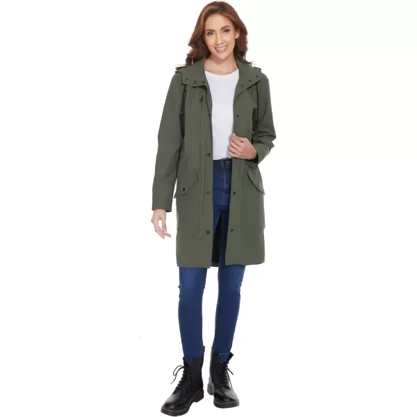 Fahsyee Raincoat Women Rain Jacket Waterproof Raincoat Hooded Windbreaker Outdoor Long ActiveArmy Green