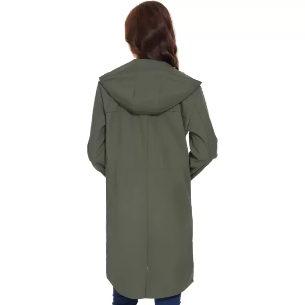 Fahsyee Raincoat Women Rain Jacket Waterproof Raincoat Hooded Windbreaker Outdoor Long ActiveArmy Green