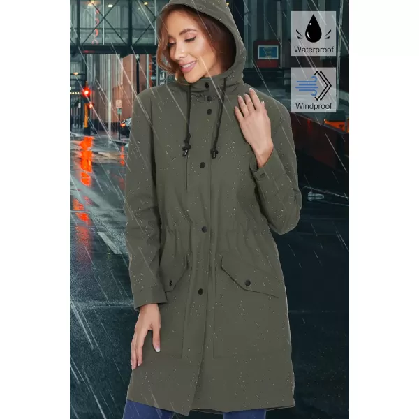 Fahsyee Raincoat Women Rain Jacket Waterproof Raincoat Hooded Windbreaker Outdoor Long ActiveArmy Green