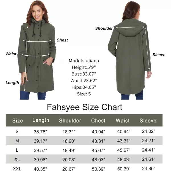 Fahsyee Raincoat Women Rain Jacket Waterproof Raincoat Hooded Windbreaker Outdoor Long ActiveArmy Green