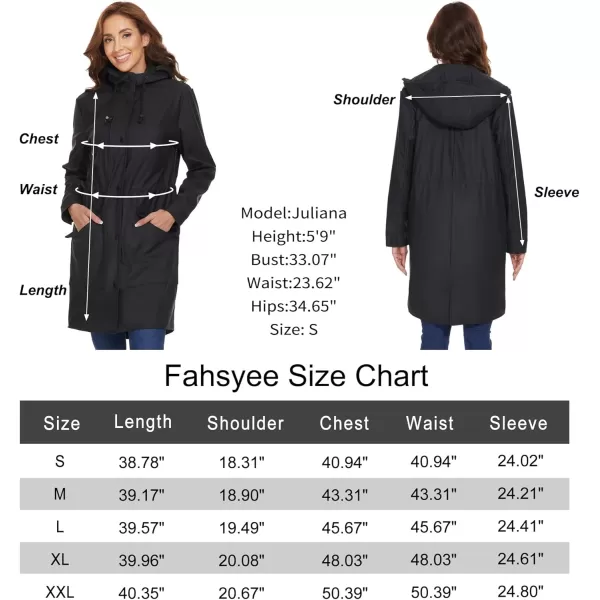 Fahsyee Raincoat Women Rain Jacket Waterproof Raincoat Hooded Windbreaker Outdoor Long ActiveBlack