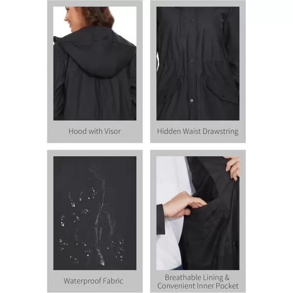 Fahsyee Raincoat Women Rain Jacket Waterproof Raincoat Hooded Windbreaker Outdoor Long ActiveBlack