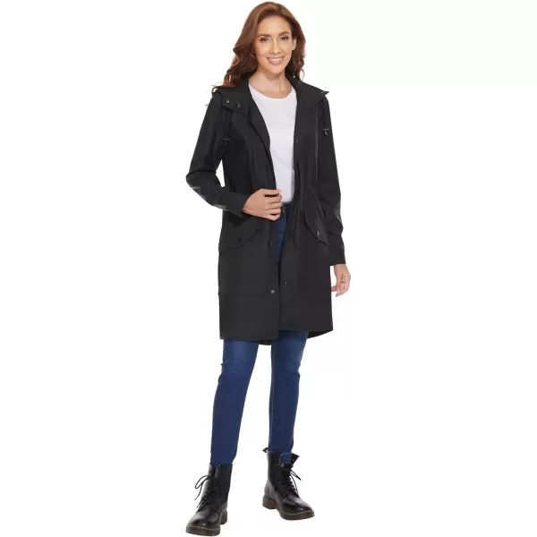 Fahsyee Raincoat Women Rain Jacket Waterproof Raincoat Hooded Windbreaker Outdoor Long ActiveBlack