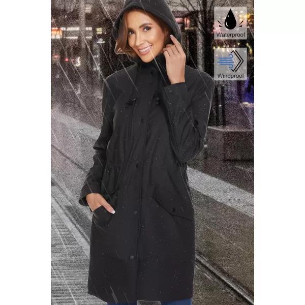 Fahsyee Raincoat Women Rain Jacket Waterproof Raincoat Hooded Windbreaker Outdoor Long ActiveBlack