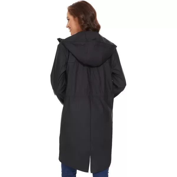 Fahsyee Raincoat Women Rain Jacket Waterproof Raincoat Hooded Windbreaker Outdoor Long ActiveBlack