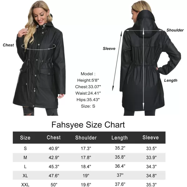 Fahsyee Raincoat Women Rain Jacket Waterproof Raincoat Hooded Windbreaker Outdoor Long ActiveBlack01