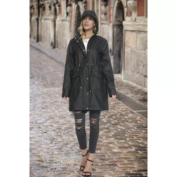 Fahsyee Raincoat Women Rain Jacket Waterproof Raincoat Hooded Windbreaker Outdoor Long ActiveBlack01