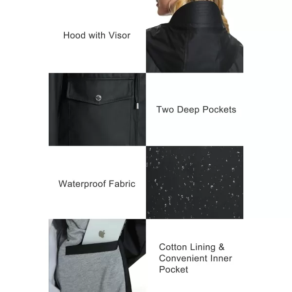Fahsyee Raincoat Women Rain Jacket Waterproof Raincoat Hooded Windbreaker Outdoor Long ActiveBlack01