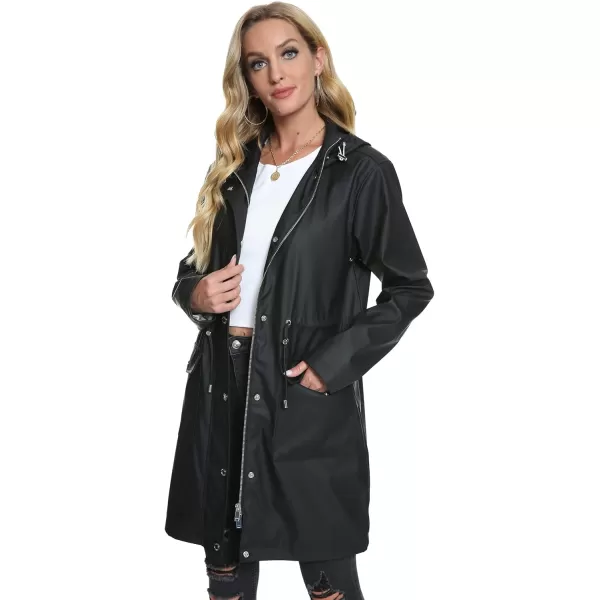 Fahsyee Raincoat Women Rain Jacket Waterproof Raincoat Hooded Windbreaker Outdoor Long ActiveBlack01
