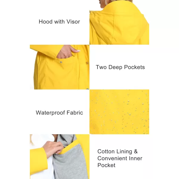 Fahsyee Raincoat Women Rain Jacket Waterproof Raincoat Hooded Windbreaker Outdoor Long ActiveYellow