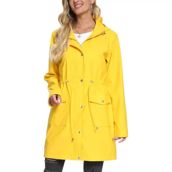 Fahsyee Raincoat Women Rain Jacket Waterproof Raincoat Hooded Windbreaker Outdoor Long ActiveYellow