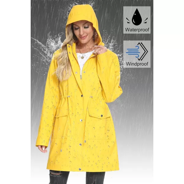 Fahsyee Raincoat Women Rain Jacket Waterproof Raincoat Hooded Windbreaker Outdoor Long ActiveYellow