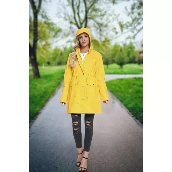Fahsyee Raincoat Women Rain Jacket Waterproof Raincoat Hooded Windbreaker Outdoor Long ActiveYellow