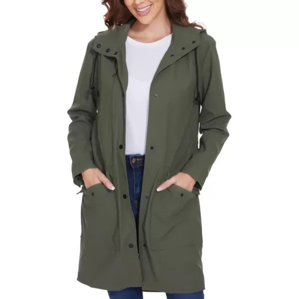 Fahsyee Raincoat Women Rain Jacket Waterproof Raincoat Hooded Windbreaker Outdoor Long ActiveArmy Green