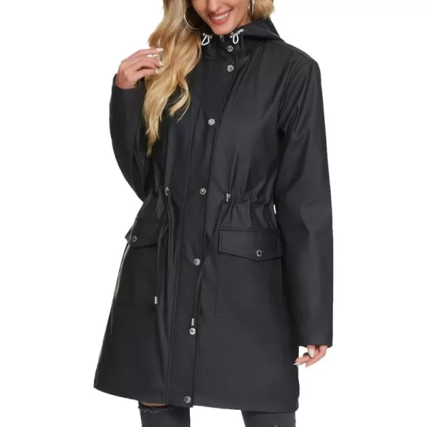 Fahsyee Raincoat Women Rain Jacket Waterproof Raincoat Hooded Windbreaker Outdoor Long ActiveBlack01