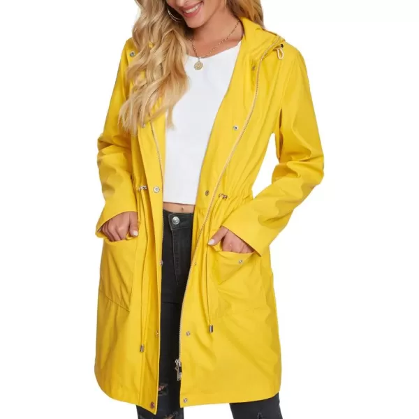 Fahsyee Raincoat Women Rain Jacket Waterproof Raincoat Hooded Windbreaker Outdoor Long ActiveYellow