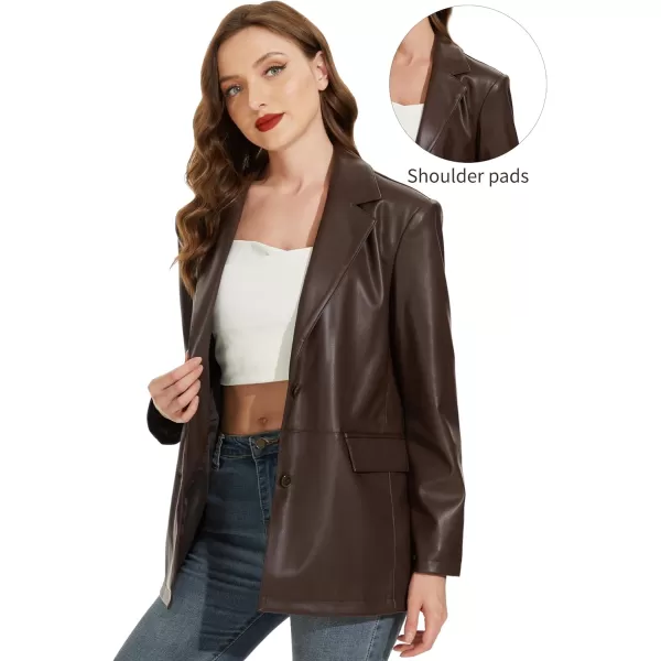imageFahsyee Womens Faux Leather Blazer Jackets Motorcycle Oversized Moto Biker Coat Vegan Pleather FashionBrown