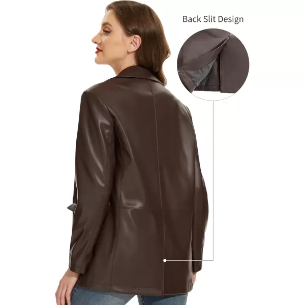 imageFahsyee Womens Faux Leather Blazer Jackets Motorcycle Oversized Moto Biker Coat Vegan Pleather FashionBrown